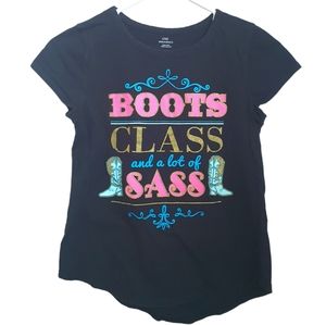 Evy Girl's Boots Class and a Lot of Sass Graphic Tee. Sz L 12